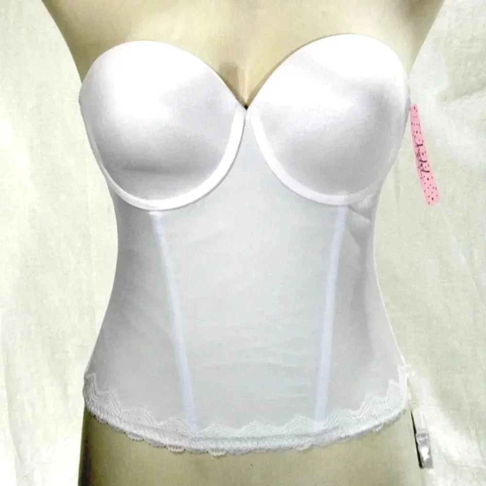 32D Jezebel 30242 Lace Attraction‎ Bustier Long Line UW Bridal Bra White NWT